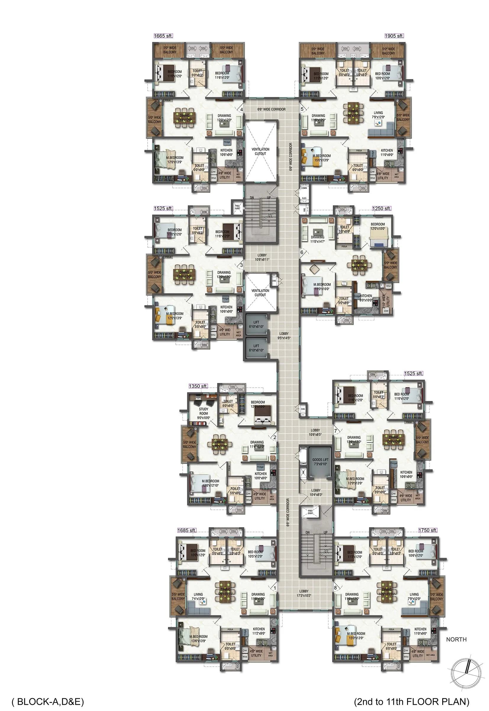 Block A, D, E Typical Floor Plan
